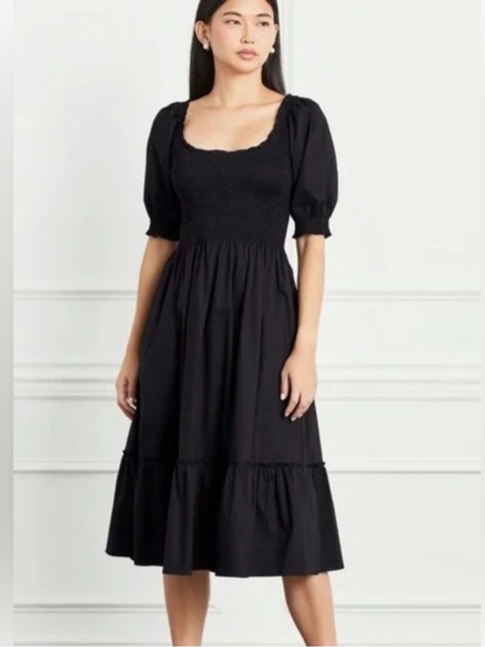 Hill House Dress The Louisa Nap Midi Smocked Puff Sleeve in Black - Picture 4 of 9